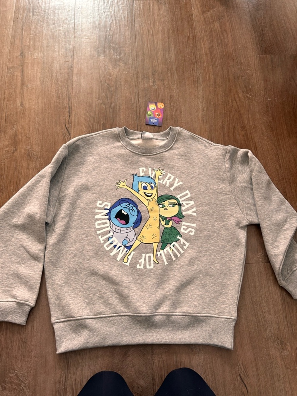 NWT Disney•Pixar Inside Out Crewneck Sweatshirt -Light Gray with Character Print